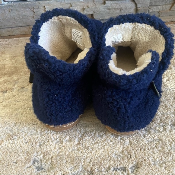 L.l Bean Cozy Slippers Booties Pull On Borg Sherpa Fleece Dark Blue: 10 - Picture 5 of 10